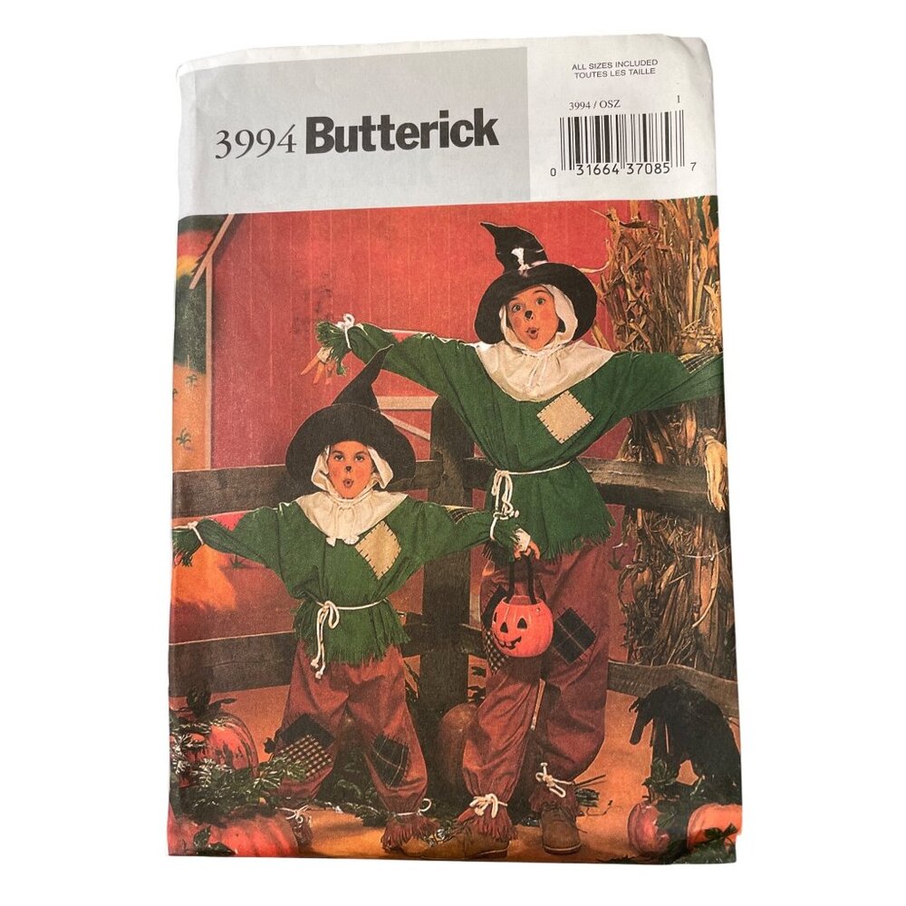 Butterick 3994 Children Scarecrow Costume Sewing Pattern All Sizes Halloween